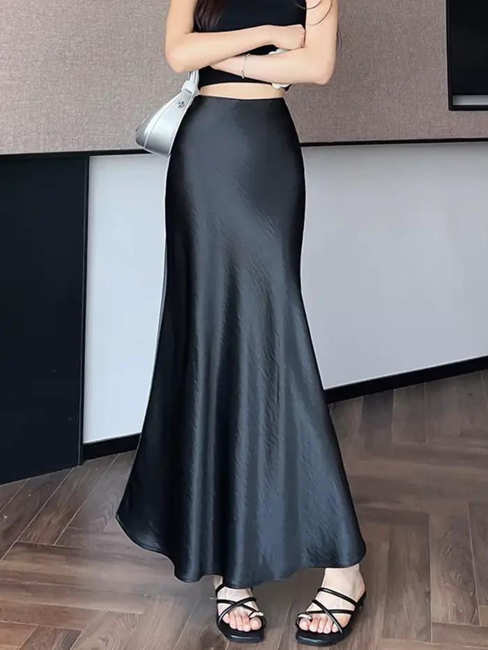 Zoki Chic Satin élégant jupe longue femmes décontracté mode taille haute doux trompette jupes mince