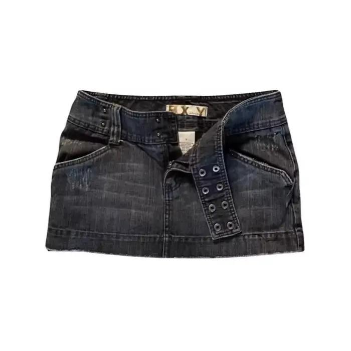 Deeptown Y2k – jupe en jean noire vintage pour femmes, mini-jupes gothiques sexy et épicées, style H