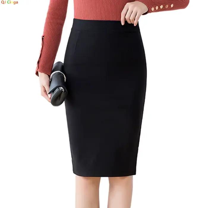 Jupe crayon noire légère et extensible pour femme ; Jupes adaptées au bureau ; Tailles asiatiques S–