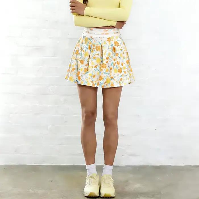 Mini-jupe plissée jaune imprimée taille haute pour femme, style streetwear, sport, yoga, tennis, fit