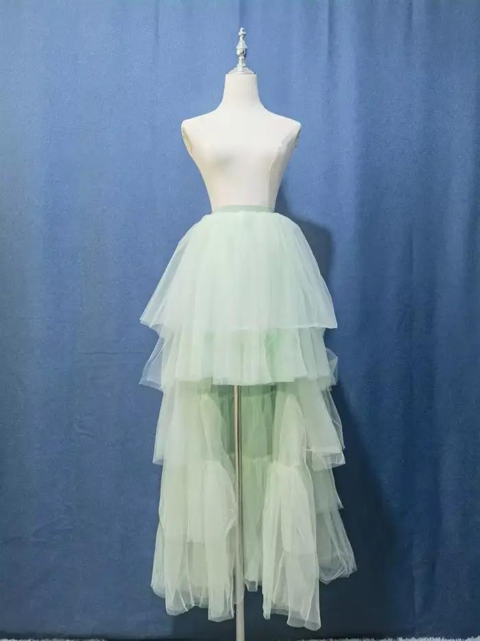 Jupe de soirée tutu chic noire bouffante asymétrique en tulle superposé pour femme, longue, pour bal