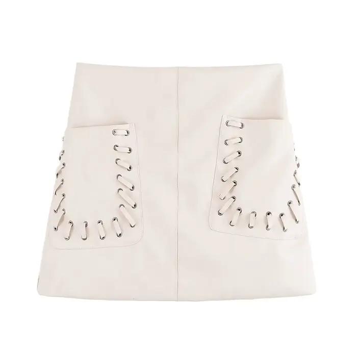 HH femmes été taille haute Mini jupe mode poche décorer solide décontracté jupe courte femme élégant