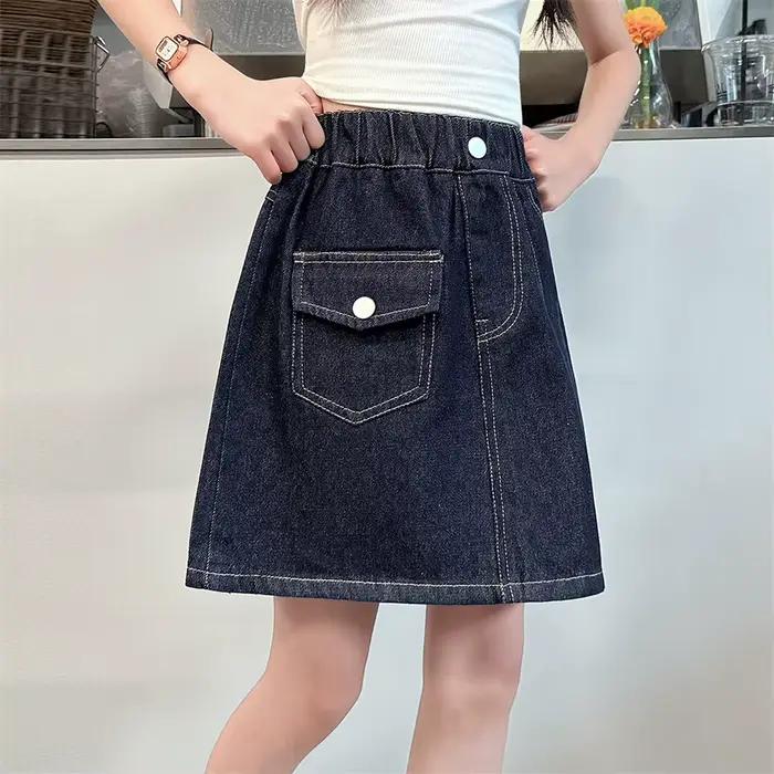 Jupe en jean vintage bleu foncé tendance pour adolescentes, style Y2K, design streetwear, tailles 5