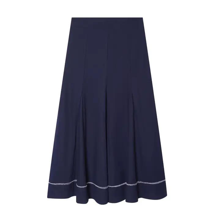 Jupe mi-longue plissée bleue taille haute pour femme CHARMCHANT, coupe trapèze, élégante et décontra