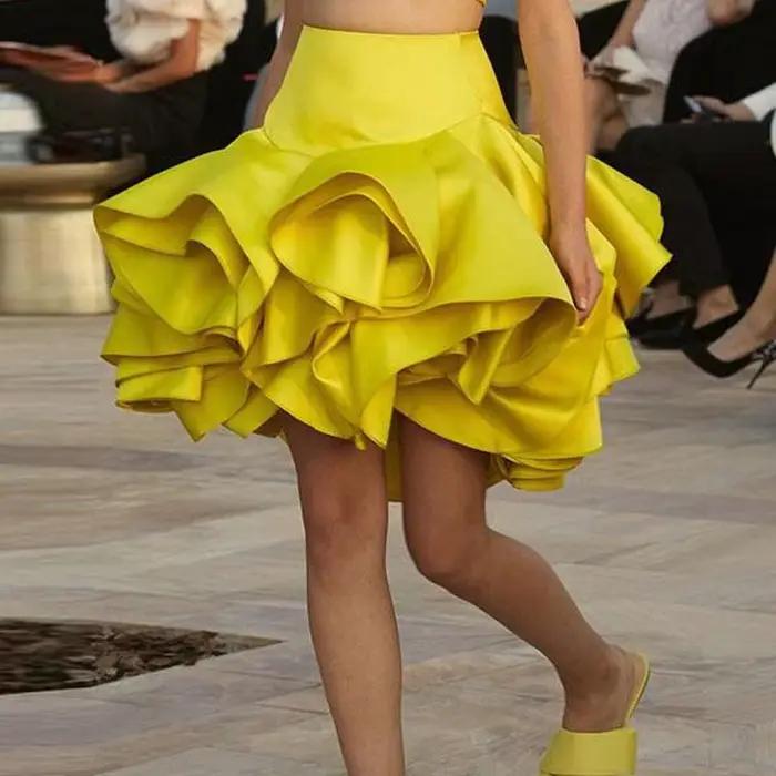 Jupe en satin à volants haut de gamme pour femme, jupe mi-longue, style hippicopter, jupe de soirée