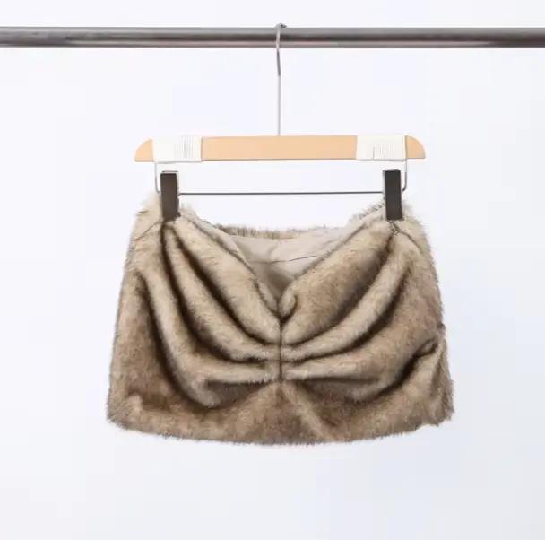 Mini jupe Sexy en fausse fourrure pour femmes, mode Slim plissée, paquet de hanches, jupes courtes,