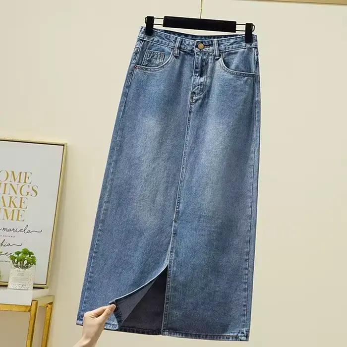 Jupe en jean grande taille mi-longue coupe trapèze, style décontracté, confortable, pour femmes jusq