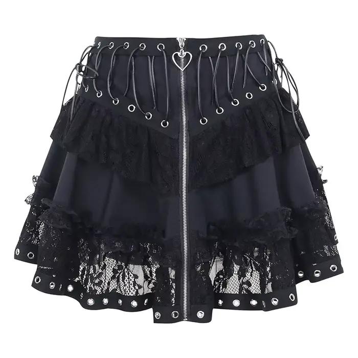 Gothique patineuse Punk Vintage taille haute jupe femmes fermeture éclair avant Style japonais Kawai