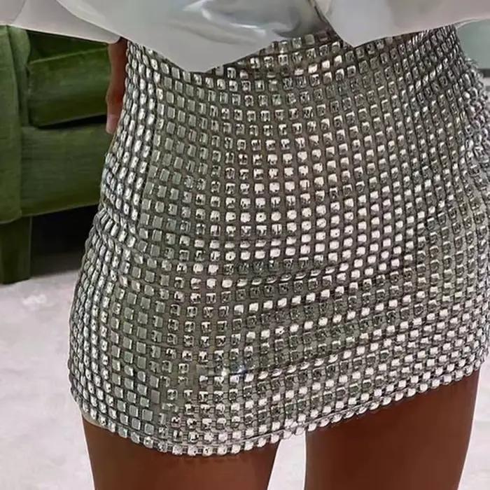 Jupe crayon scintillante à paillettes pour femmes, Sexy, Design en treillis, jupe enveloppée dans le