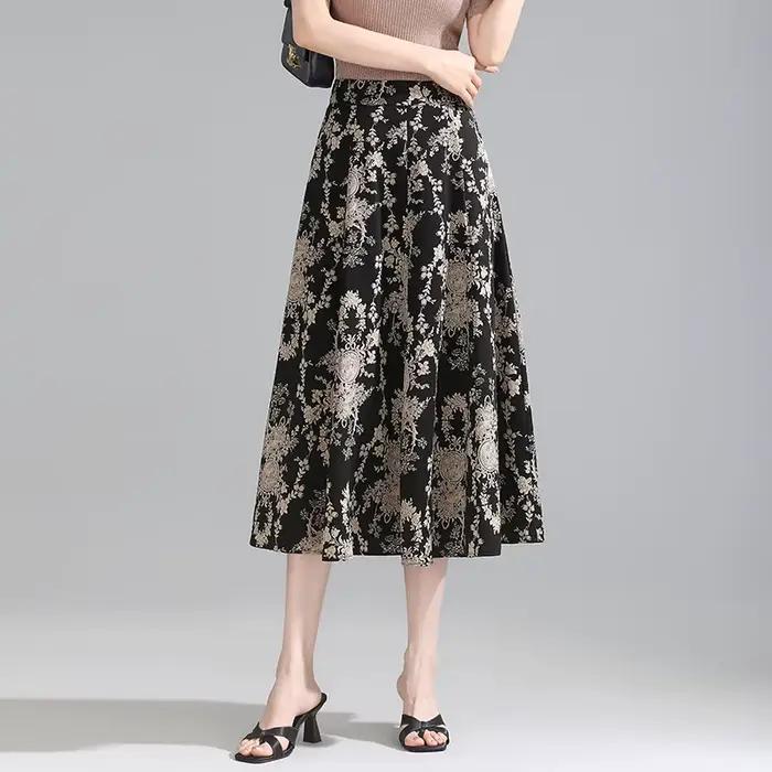 ZUZK femmes jupes florales confortables nouvelle taille élastique mode mi-longue Jupe à fleurs Jupe