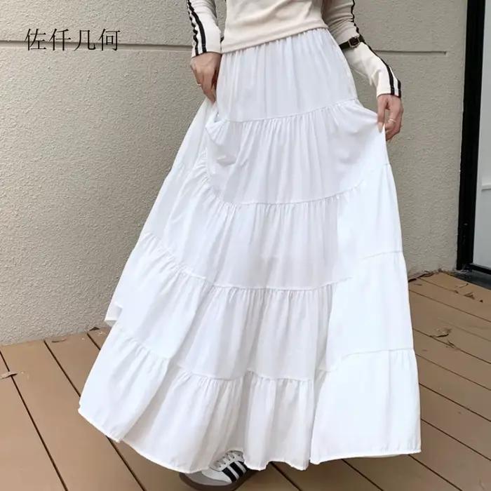 2025 nouvelle jupe coréenne femmes printemps et automne mode solide mi-longue gâteau jupe femme
