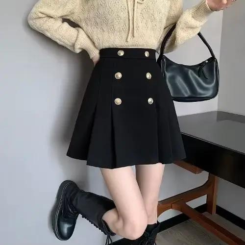 Jupes plissées femmes bouton loisirs concepteur couleurs pures élégant Harajuku Style coréen Faldas