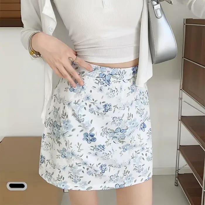 Nouvelles jupes longues évasées à motifs floraux pour femme, printemps-été, coupe ajustée, imprimées