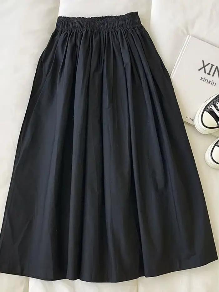 Jupe longue blanche plissée au genou pour femmes avec poches, jupes décontractées élégantes, taille