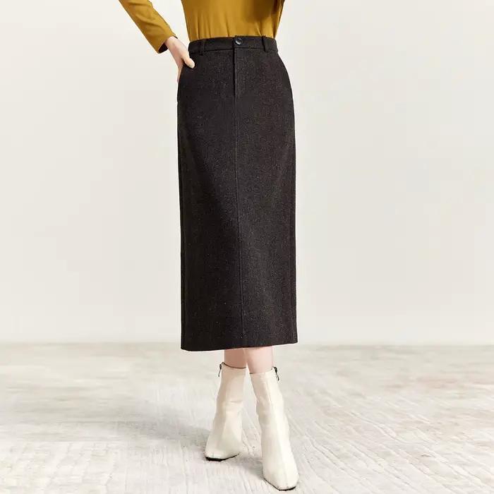 Jupe longue droite SENTUBILA pour femme, collection automne 2026, jupe élégante unie avec poches, id