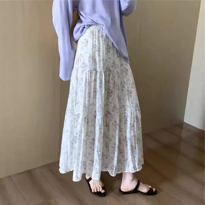Jupe midi décontractée à imprimé floral avec taille élastique, tendance et féminine