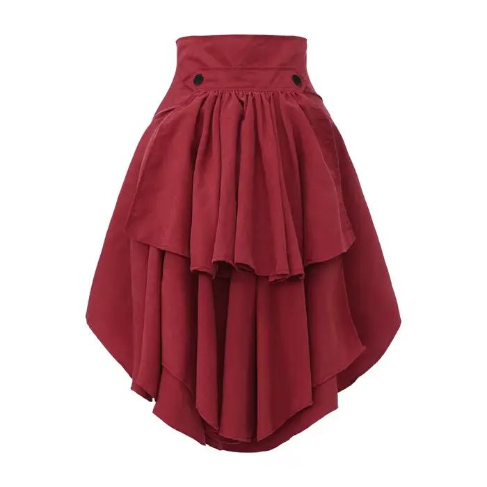 Jupe plissée irrégulière taille haute style Gothic Lolita avec lacets et volants, pour cosplay steam