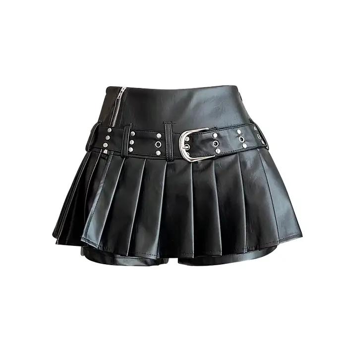 Jupe trapèze gothique noire en cuir plissé pour femmes, Mini short Y2k, jupe Emo coréenne Harajuku,