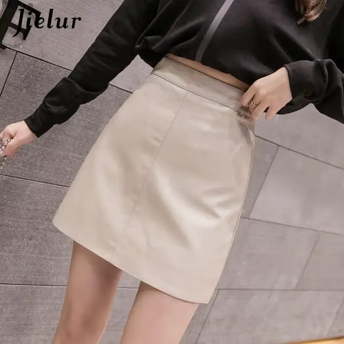 Jielur – Mini jupe en cuir taille haute pour femme, nouvelle collection coréenne d'automne et d'hive