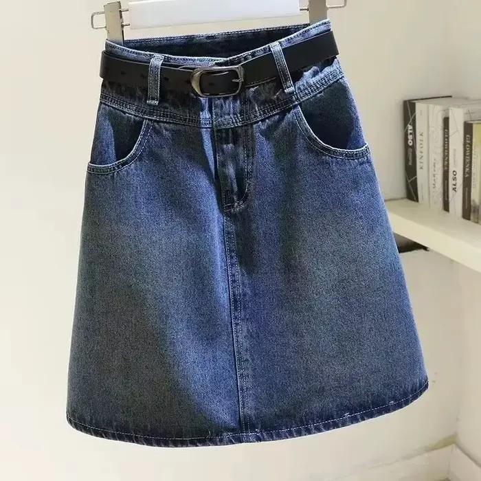 Mini jupe en Denim vieilli Vintage pour femmes, taille haute, amincissante, ligne a, moulante, polyv