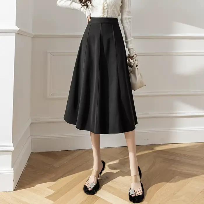 2025 laine automne hiver jupe femme élégante a-ligne bureau parapluie longues jupes taille haute épi