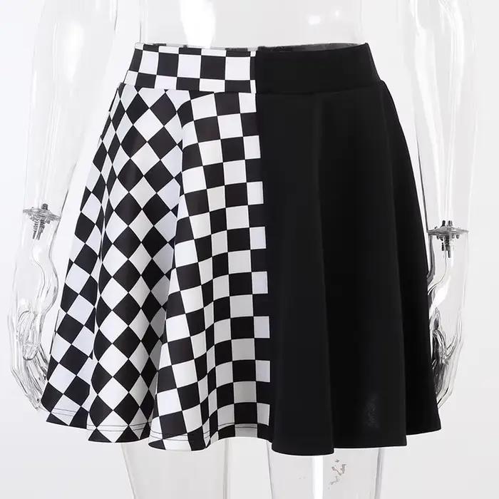 Jupe gothique sexy taille haute pour fille noire, jupe Harajuku Y2k, abonnés à la couture à carreaux
