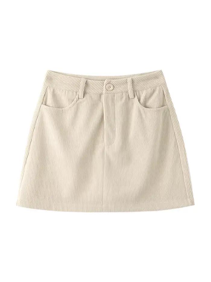 Printemps velours côtelé Mini jupe bordeaux pour femmes marron Vintage une ligne jupes courtes avec