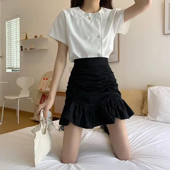 Jupe courte plissée taille haute polyvalente pour femme, nouvelle collection été 2026, coupe trapèze