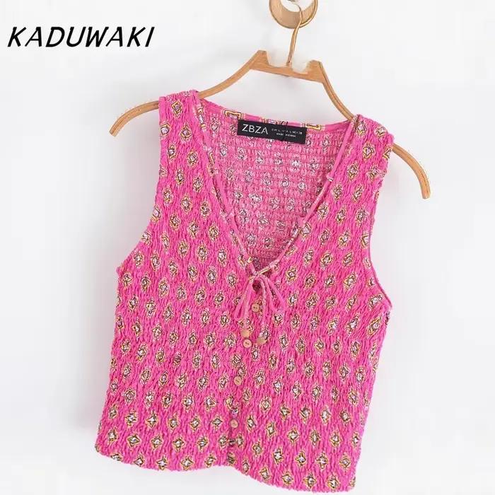 KADUWAKI Y2k imprimé jupes Maxi ensemble sans manches à lacets débardeurs taille haute Baggy jupes B