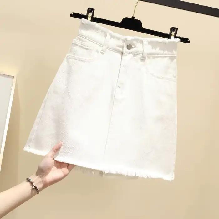 Jupe en jean taille haute pour femme, jupe courte A-Line, printemps et été