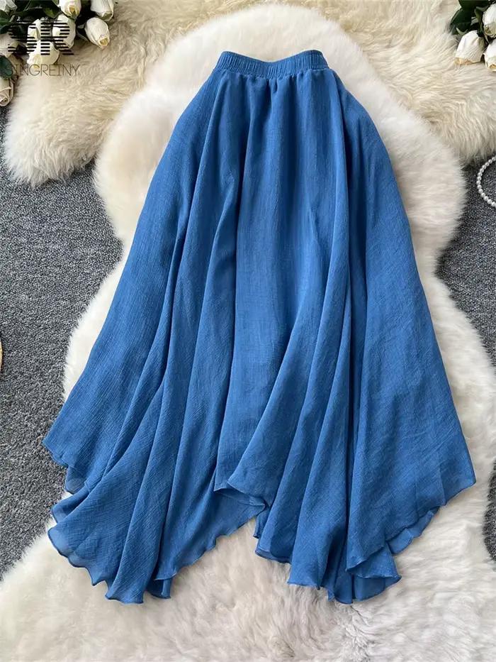 SINGREINY été jupe douce femmes tempérament irrégulier taille élastique dames mode une ligne classiq