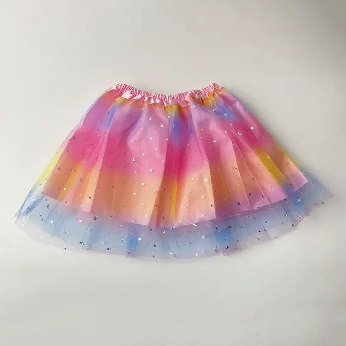 Jupe Tutu étoile lune scintillante pour filles, rose, violet, bleu, jaune, rose, rouge, longueur 30c