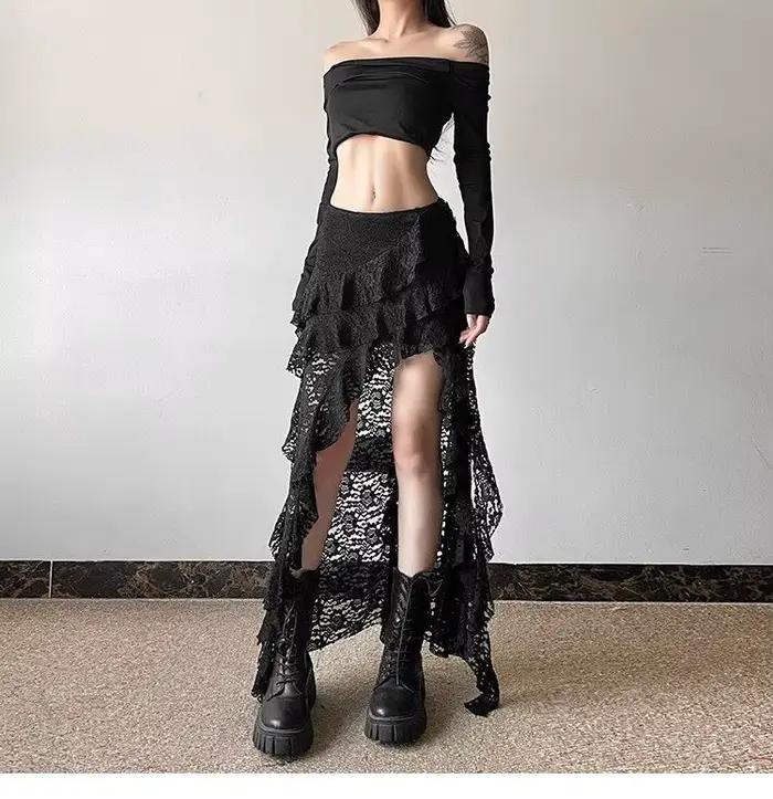 Jupe gothique années 2000, vêtements d'été pour femmes, Gyaru Kpop Streetwear, dentelle, taille haut