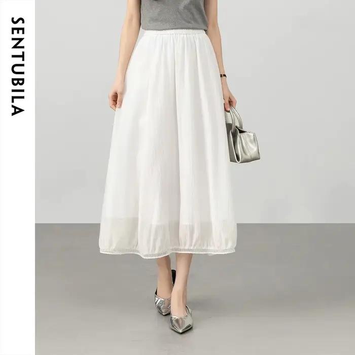Jupe midi blanche en Lyocell SENTUBILA pour femme, nouvelle collection été 2026, taille élastique, c