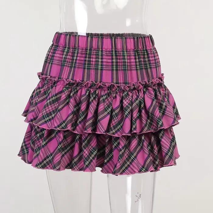 Jupe rose Style collège japonais pour jeunes filles, jupe à carreaux, taille haute, Slim, Lolita Cos