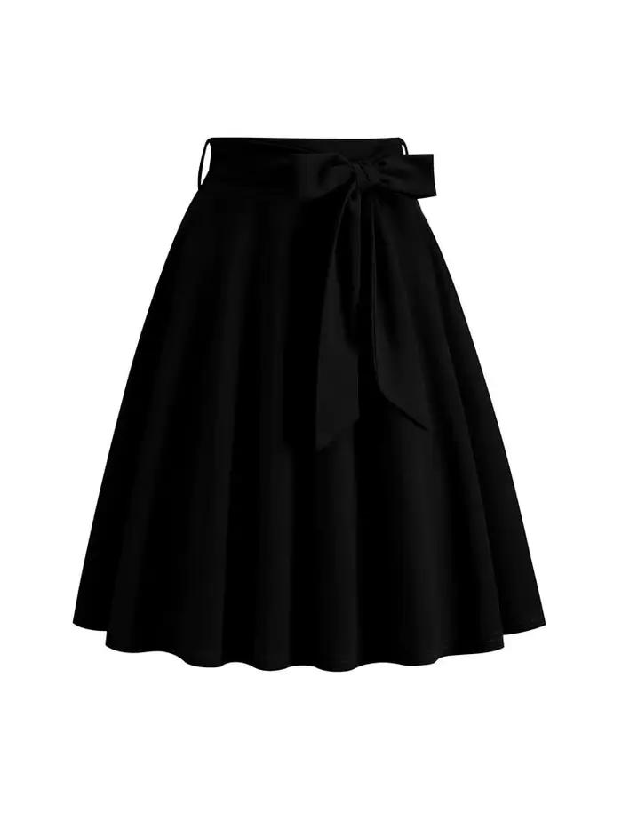 Jupe trapèze taille haute mi-longue pour femme, jupe trapèze élégante, monochromatique, longue, été,