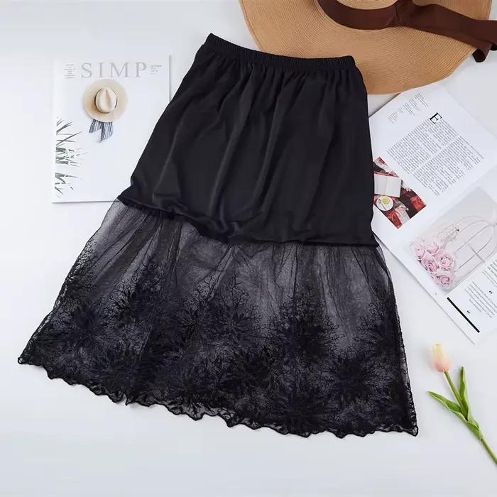 Femmes jupe Extender genou dentelle Slip longueur creuse a-ligne demi-extension femmes dame dentelle