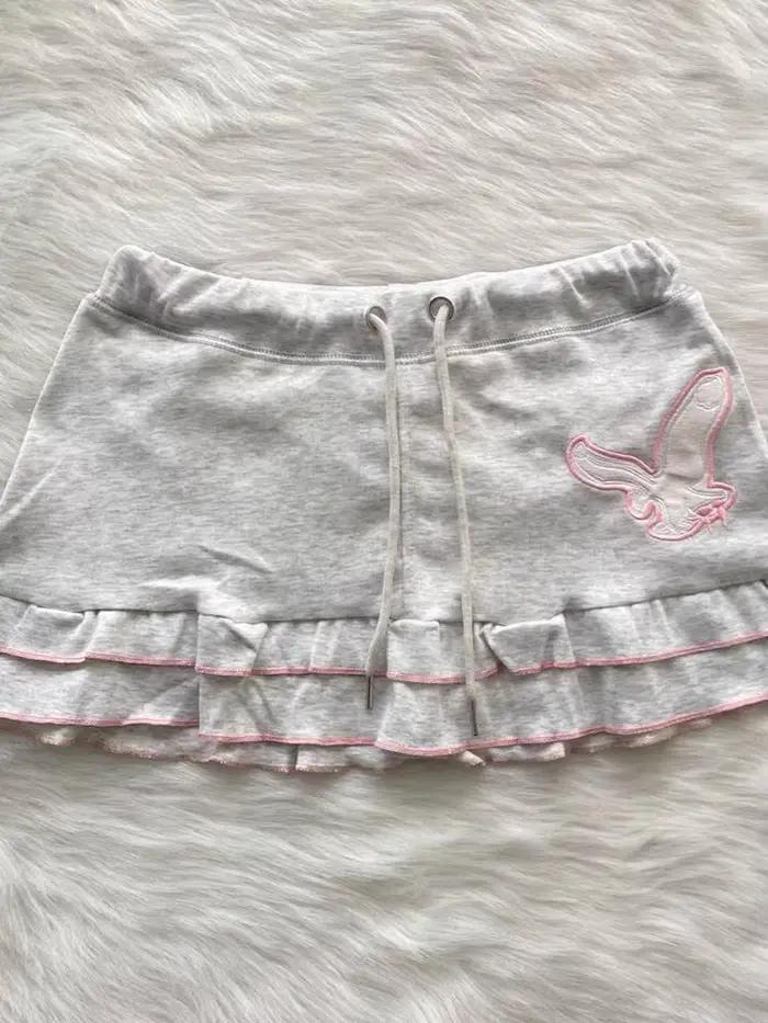 Mini-jupe brodée esthétique Y2K pour femme, style Harajuku, avec cordon de serrage, mignonne et tend
