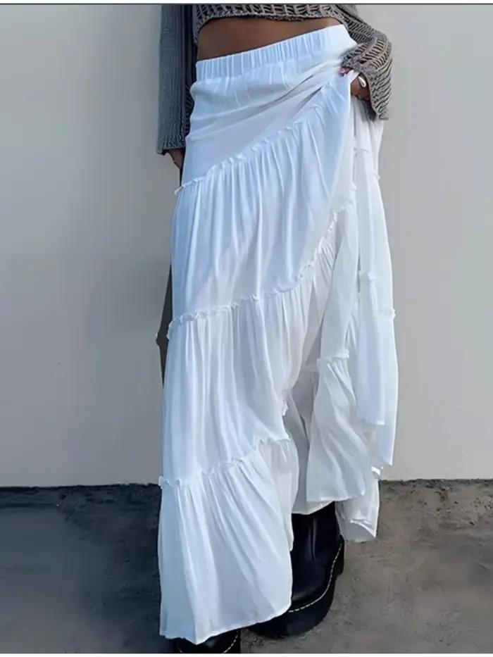 Jupe plissée de couleur blanche pour femme, vêtement taille haute, couleur unie, confortable, style