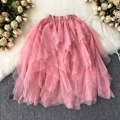 Kawaii Tulle jupe pour femmes maille irrégulière a-ligne Faldas Ajustadas femme Mini jupe douce fill