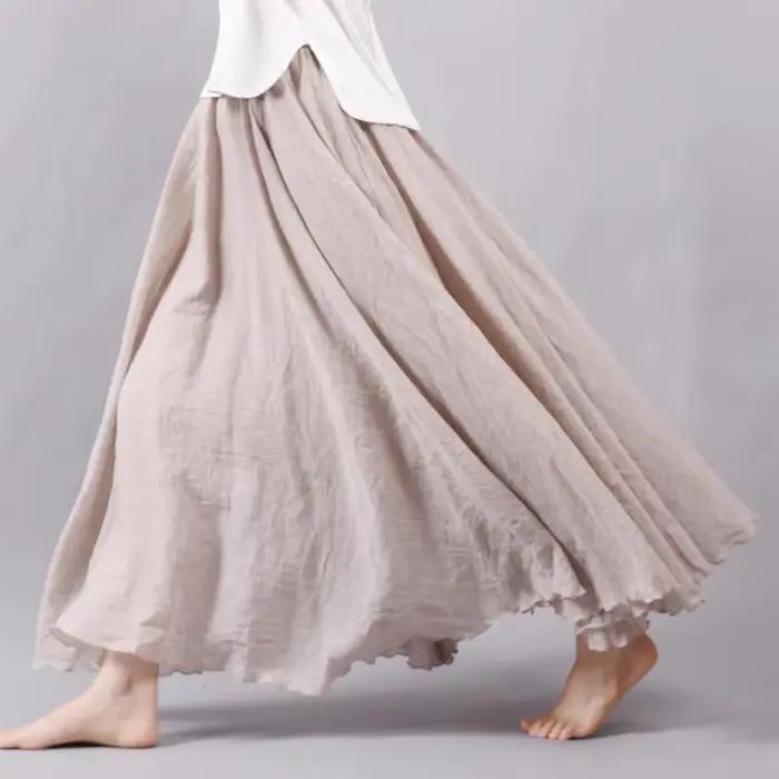 Jupe longue élégante en lin taille haute pour femme, collection été 2026, décontractée, taille élast