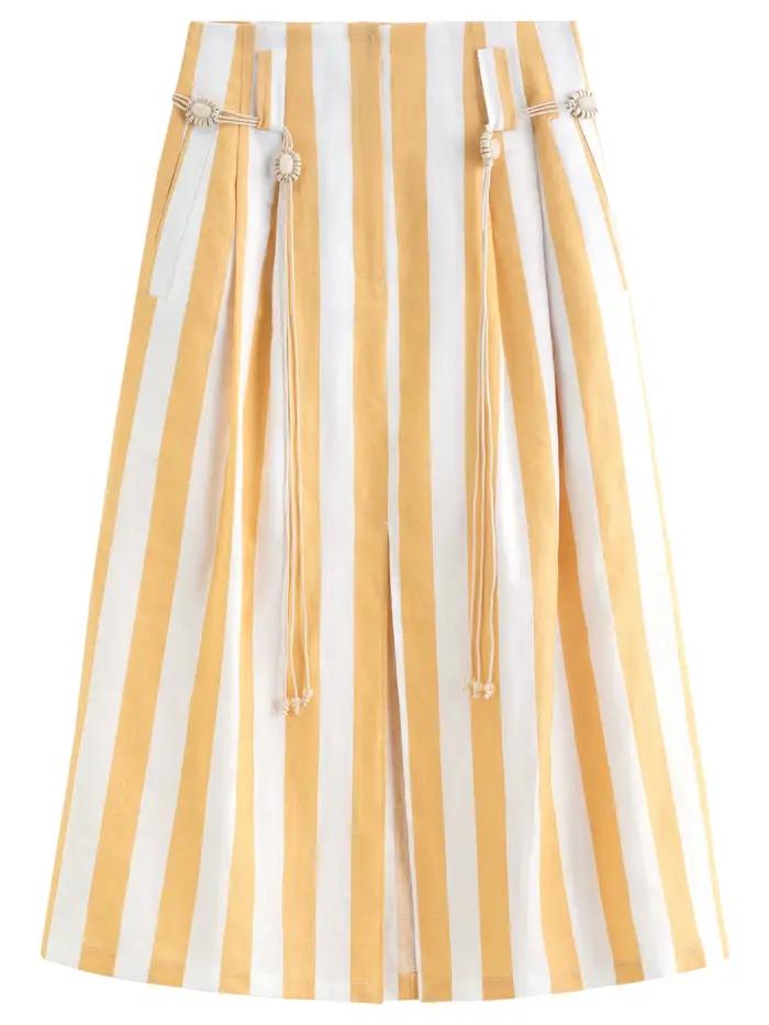 Jupe mini trapèze rayée citron et blanc FSLE 2026 pour femme - Style fluide décontracté inspiré de l