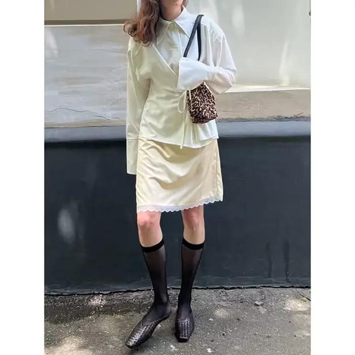 Jupes droites mi-longues en Satin de soie pour femmes, élégantes, Y2k, élastiques, taille basse, Vin