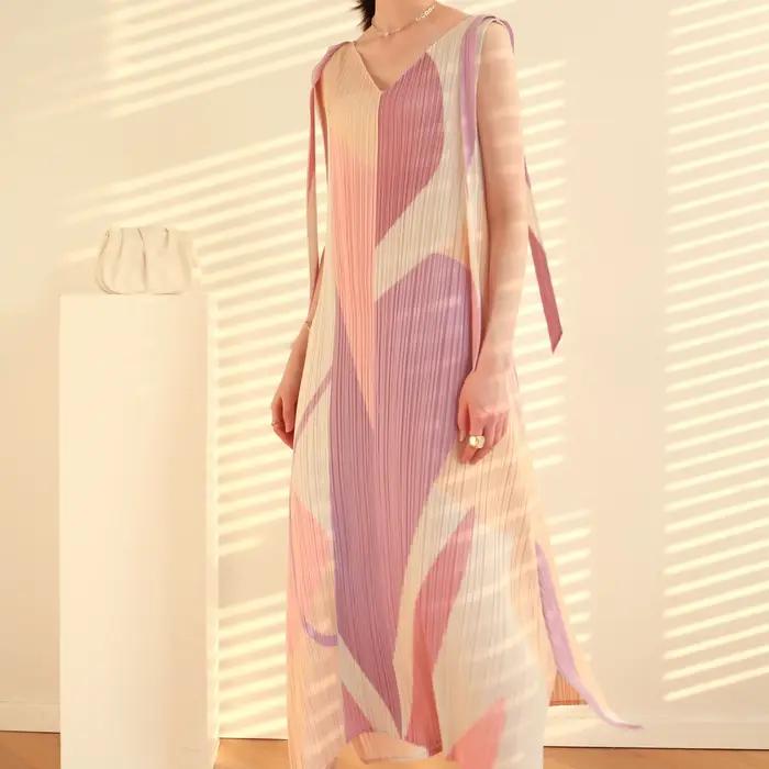 Robes longues robes de soirée sangle Xia Xin imprimé ourlet en forme de A fendu col en v robe ample