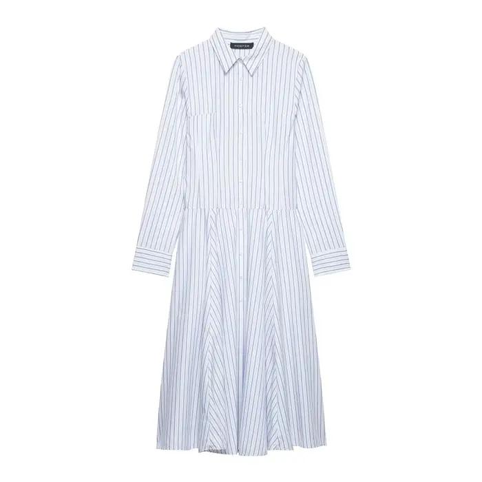 Robe midi style chemise rayée SAW Independent Station Nouvelle Arrivée Élégante Streetwear Polyester