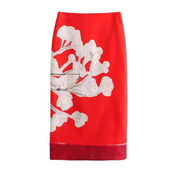 Jupe trapèze à fermeture éclair taille moyenne pour femme, imprimé chic, sauvage, décontracté, droit