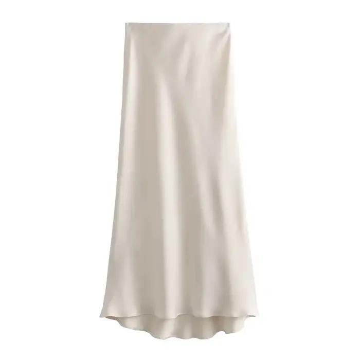 Femme 2025 jupe en Satin femmes taille haute jupes longues pour les femmes été noir jupe Midi bureau