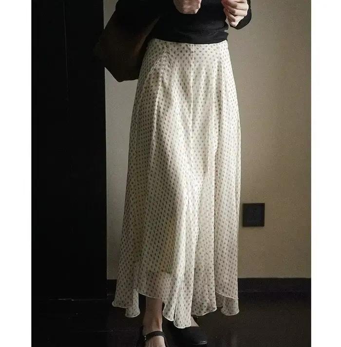 Jupe longue midi imprimée drapée irrégulière de style français pour femme, début du printemps