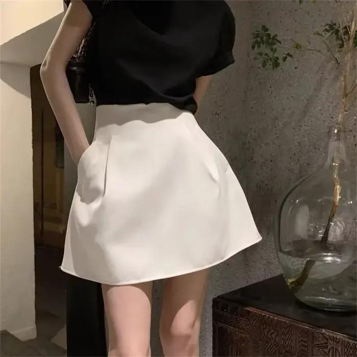 Style de travail coréen costume jupes été nouveau Design noir blanc taille haute jupes courtes femme