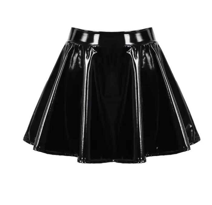 Jupe plissée élastique en Faux cuir PU pour femmes, sans doublure, 3 couleurs (taille S-4XL), nouvel
